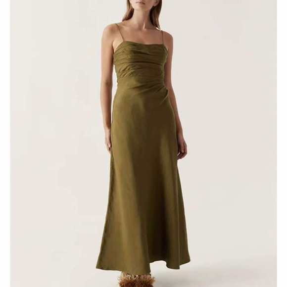 Aje Clarice Draped Maxi Dress AU10/US6 Deep Olive - Picture 3 of 7